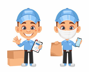 Courier cartoon character. Funny delivery man