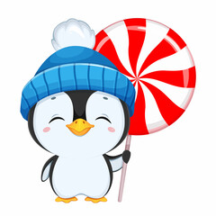 Cute penguin cartoon character. Funny penguin