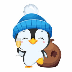 Cute penguin cartoon character. Funny penguin