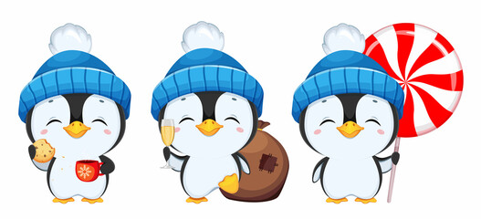 Cute penguin cartoon character. Funny penguin