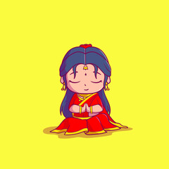 Cute female Indian people meditation Icon Concept Isolated Premium Vector