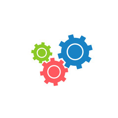 Three Color Gear Icon, mechanic process, teamwork, tech elements. Stock vector illustration isolated on white background