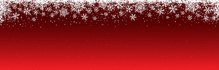 Obraz na płótnie Canvas Red christmas banner with white snowflakes. Merry Christmas and Happy New Year greeting banner. Horizontal new year background, headers, posters, cards, website. Vector illustration