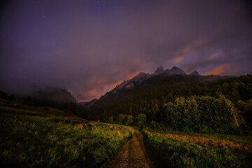 Dark mountain path at night, Pieniny Mountains at night