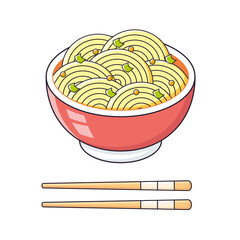Spicy noodles soup or ramen bowl with chopsticks isolated cartoon vector