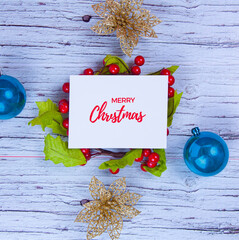 christmas greeting card with christmas decorations