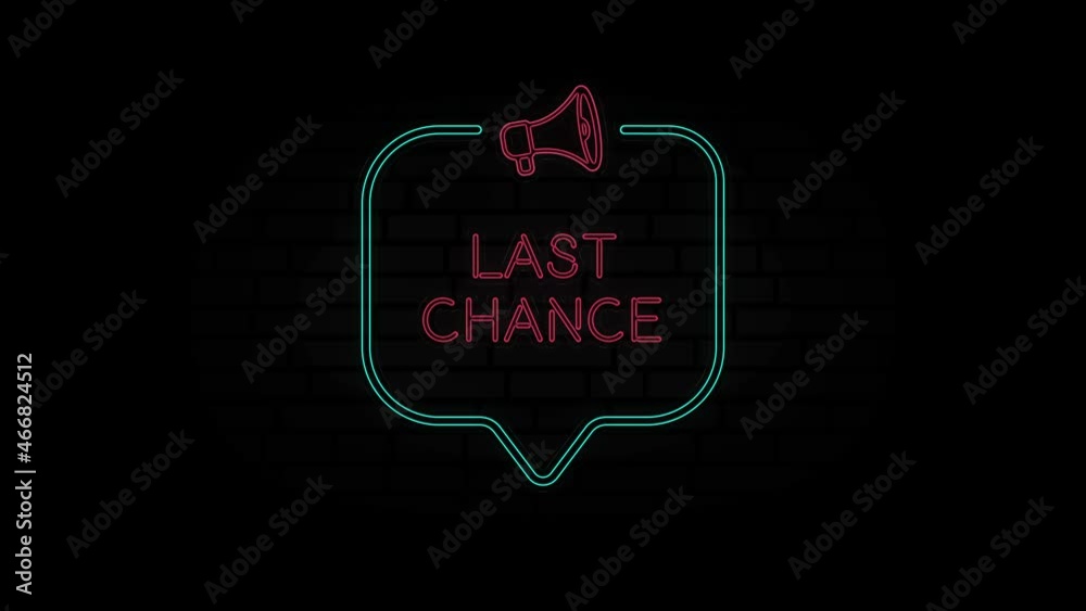 Aufkleber glowing neon line megaphone icon with text last chance isolated on black background. last chance neo