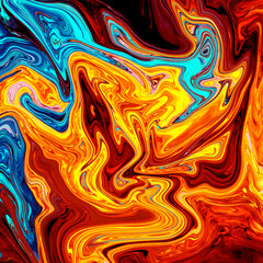 High Resolution Colorful fluid painting with marbling texture, 3D Rendering.