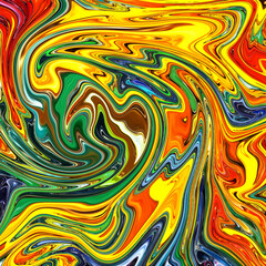 High Resolution Colorful fluid painting with marbling texture, 3D Rendering.