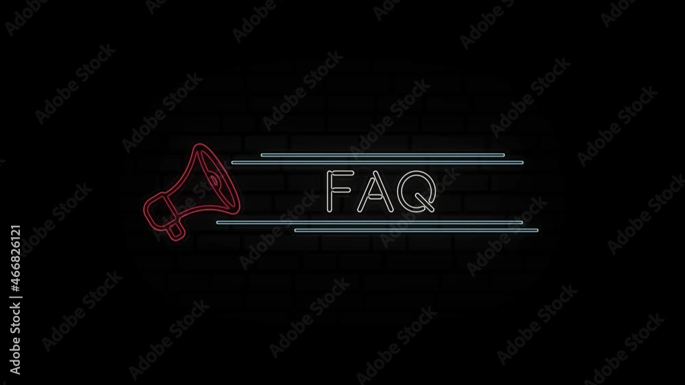 Aufkleber glowing neon line megaphone icon with text faq isolated on black background. 4k video motion graphic