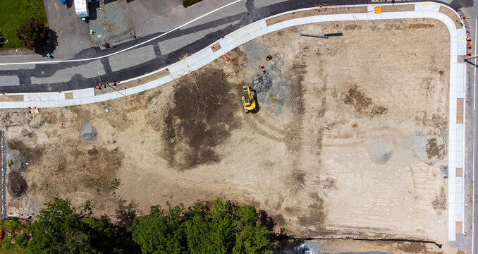 aerial view captured by drone of undeveloped house lot under construction