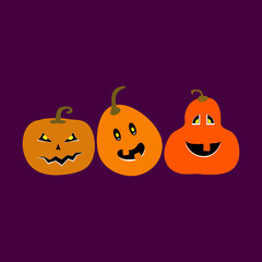 Bright illustration with funny pumpkins. Halloween. Vector drawing.