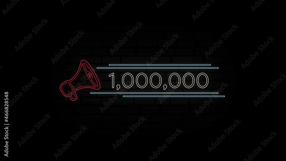 Aufkleber glowing neon line megaphone icon with number one million isolated on black background. 1000000 subsc