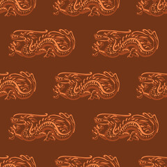 Aztec cacao seamless pattern design. Line art style. Vector illustration.