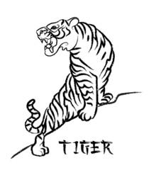 Fototapeta na wymiar Tiger animal on white background. Brush stroke effect. Use it for card, poster or package print design. Vector illustration.