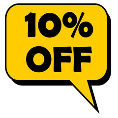 simple yellow shaded discount promotion balloon with 10% off written in black and white background editable vectorized image