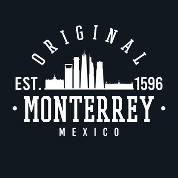 Monterrey, Nuevo Leon, Mexico Skyline Original. A Logotype Sports College and University Style. Illustration Design Vector City.