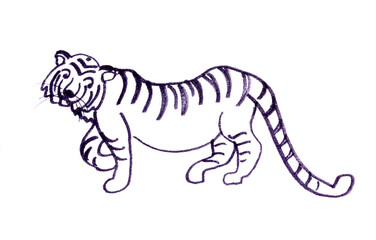 Fototapeta na wymiar tiger symbol of the year 2022 graphic black and white line drawing