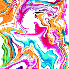 High Resolution Colorful fluid painting with marbling texture, 3D Rendering.