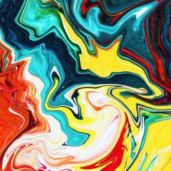 High Resolution Colorful fluid painting with marbling texture, 3D Rendering.	
