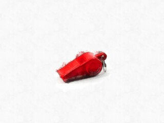 red whistle on a white background watercolor style illustration impressionist painting.