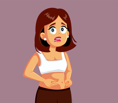 Unhappy Woman Feeling Body Conscious Vector Cartoon