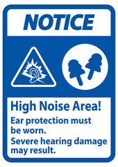 Fototapeta premium Warning Sign High Noise Area Ear Protection Must Be Worn, Severe Hearing Damage May Result