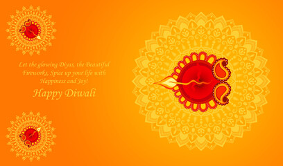 Happy Diwali wallpaper with oil lamp (diya) and mandala in background with quote for wallpaper.