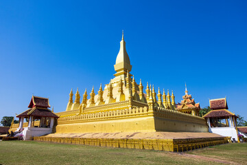 Fototapeta premium Golden beautiful temple Vientiane Laos Colorful sky