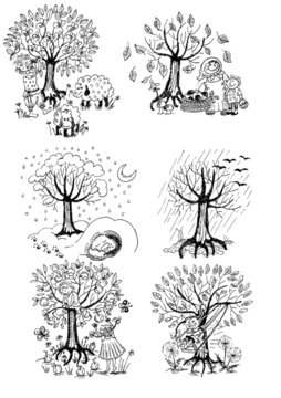 set of trees silhouettes