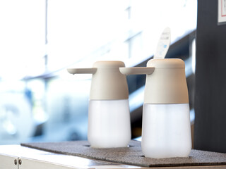 Hand disinfectant installed at the entrance of the building