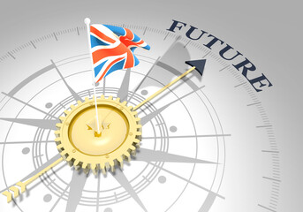 Global business concept. Waved flag of United Kingdom