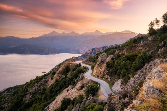 winding coast road in Corsica