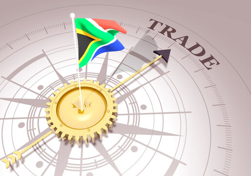Global business concept. Waved flag of South Africa