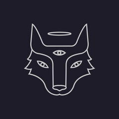 Cute shaman wolf line art illustration. Simple wolf design.