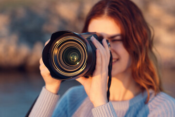 woman photographer outdoors landscape travel close-up