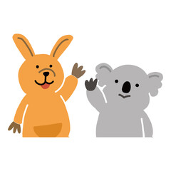 Obraz premium 挨拶するカンガルーとコアラのゆるいベクターイラスト