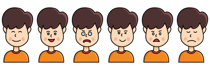 A collection of various emotional male portrait avatars, male facial expression illustration vector
