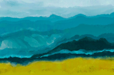 Fototapeta na wymiar nice view of mountain digital watercolor paint nature background