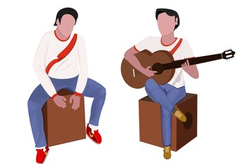 Peruanos tocando cajón y guitarra