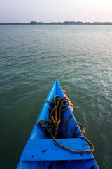 The bow of a local traditional boat in Chilika lake of Odisha, India. Chilika lake is the largest coastal lagoon in India and the largest brackish water lagoon in the world.