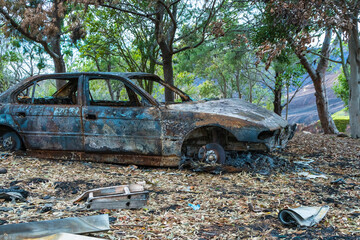 Burnt Car Post Woolsey Fire,  Los Angeles California Wildfire
