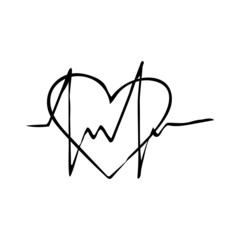 line cardiogram and heart hand drawn doodle. vector, scandinavian, nordic, minimalism, monochrome. icon. health, heartbeat, pulse, cardiology, medicine.