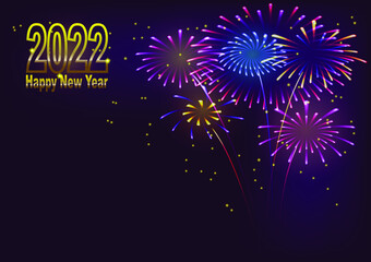 Happy New Year 2022 with colorful firework and stardust.