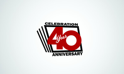 40 year anniversary celebration, book design style black and red color for event, birthday, giftcard, poster-vector