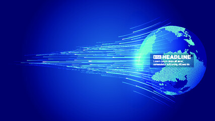 Fototapeta premium Pixel Earth emits luminous lines from globalization and international technology background