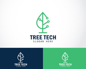 tree tech logo creative nature leave design concept business template