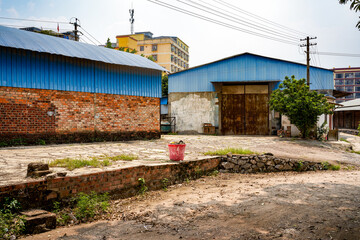 Abandoned red brick factory building in a Chinese city