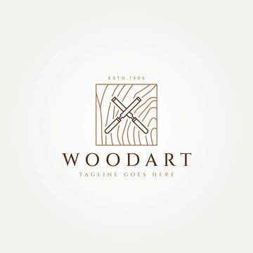 woodwork simple line art logo. letter x chisel with wooden board logo vector illustration design