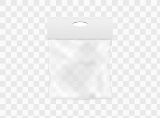 Blank Plastic Pocket Bag. Transparent. With Hang Slot. Illustration Isolated On White Background. Mock Up Template Ready For Your Design.